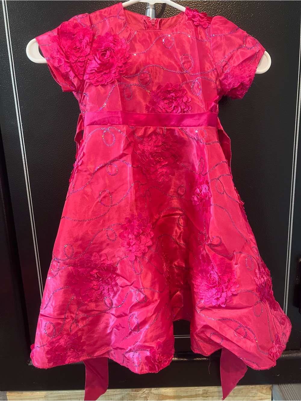 Girls' Bright Pink Floral Embroidered Party Dress